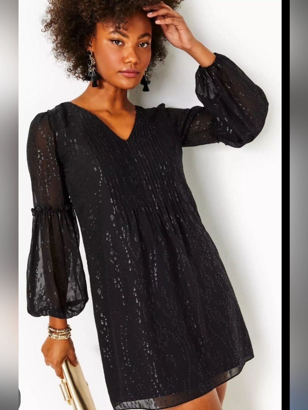 Lilly Pulitzer Cleme Silk Black  V-Neck Mini Dress